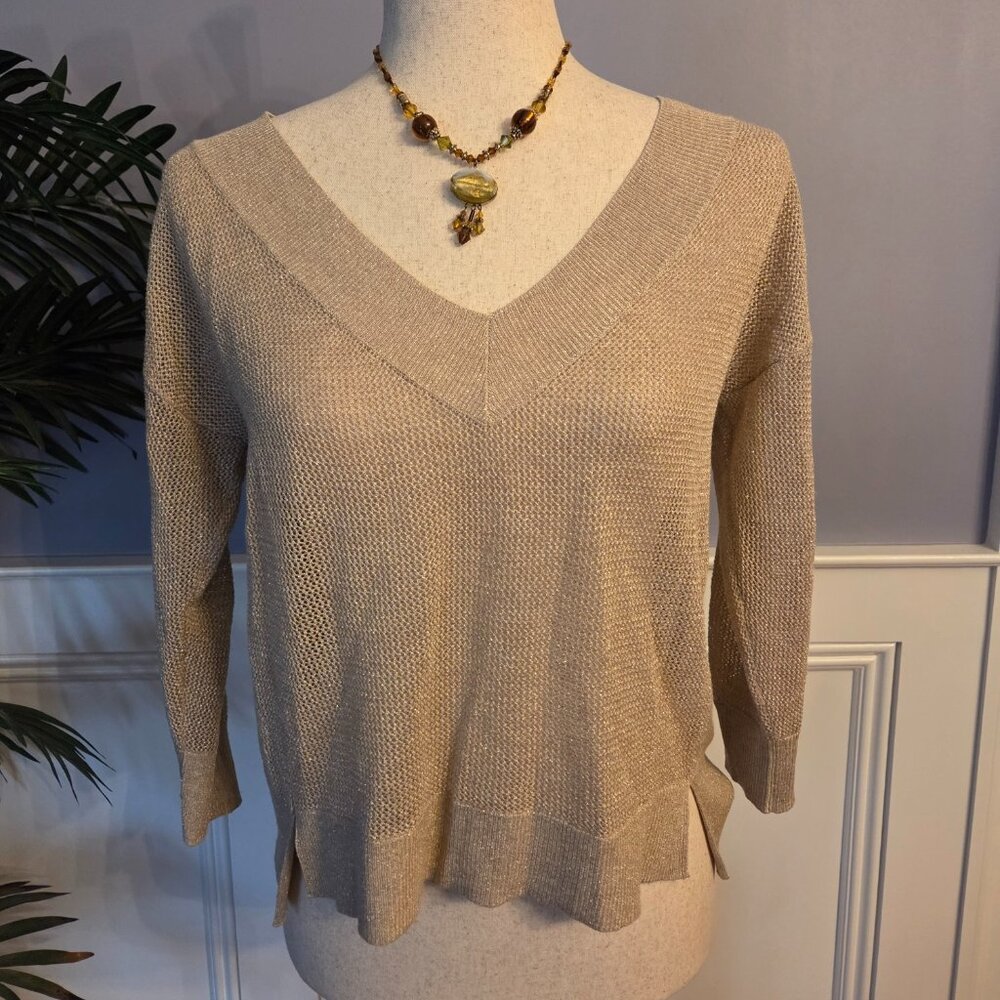 White House Black Market Gold Color See-throughTop W/Gold Specks